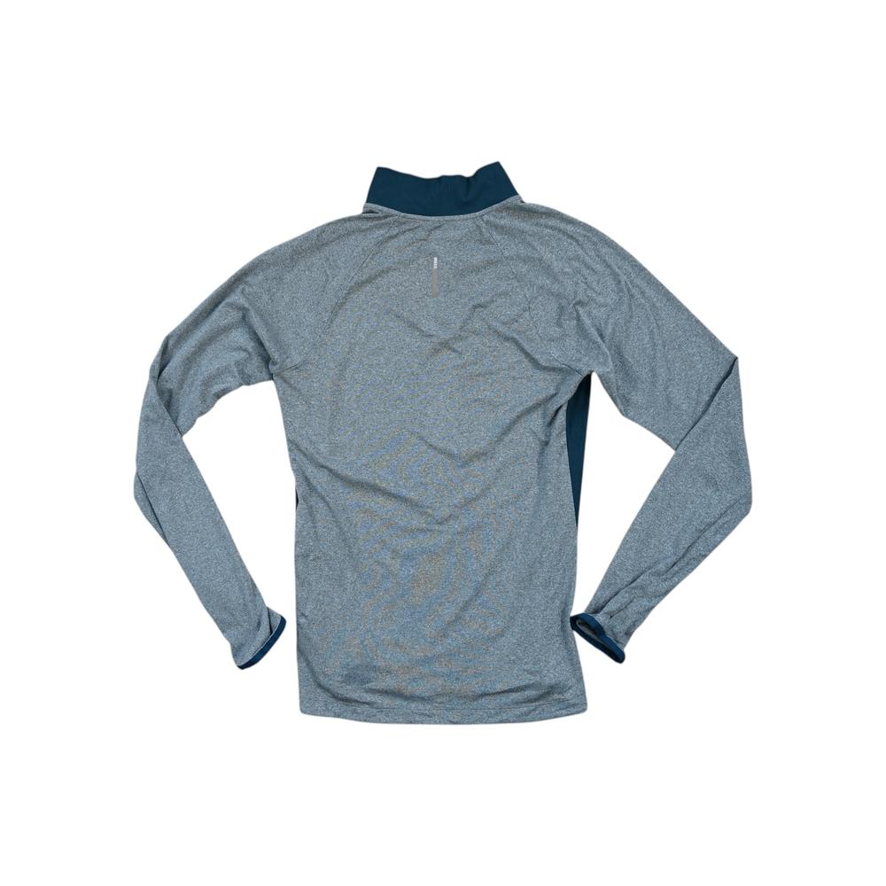 Green quarter zip fleece by REI with long sleeves, shown from the back.