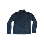 Gray and maroon fleece pullover by Patagonia, showing a textured pattern.