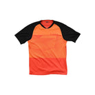 Orange and black short-sleeve cycling jersey by Giro with geometric graphic details on top half.