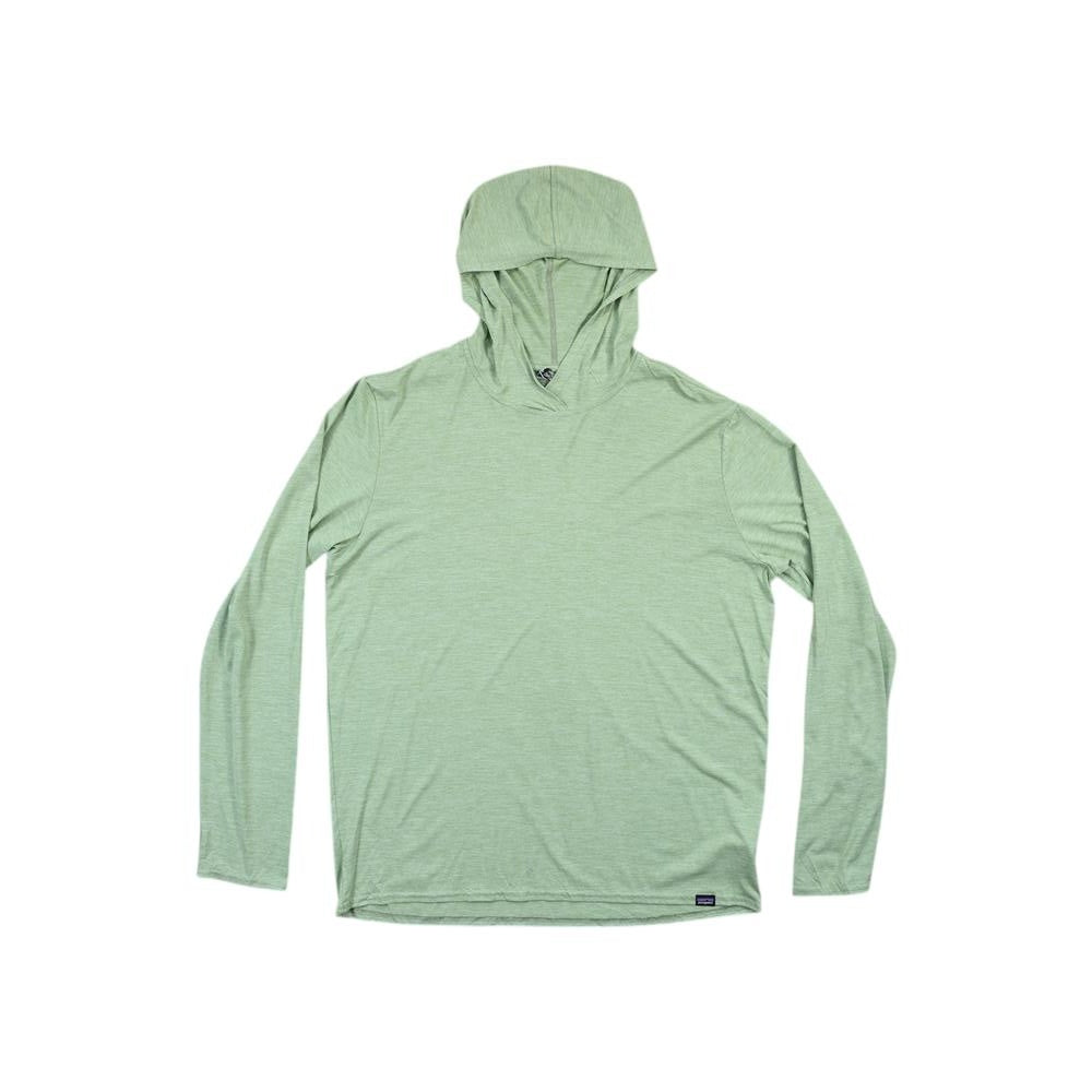 Green long-sleeve hooded shirt by Patagonia, with a heathered texture.