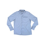 Blue long sleeve shirt by Arcteryx with a chest pocket and button-down closure.