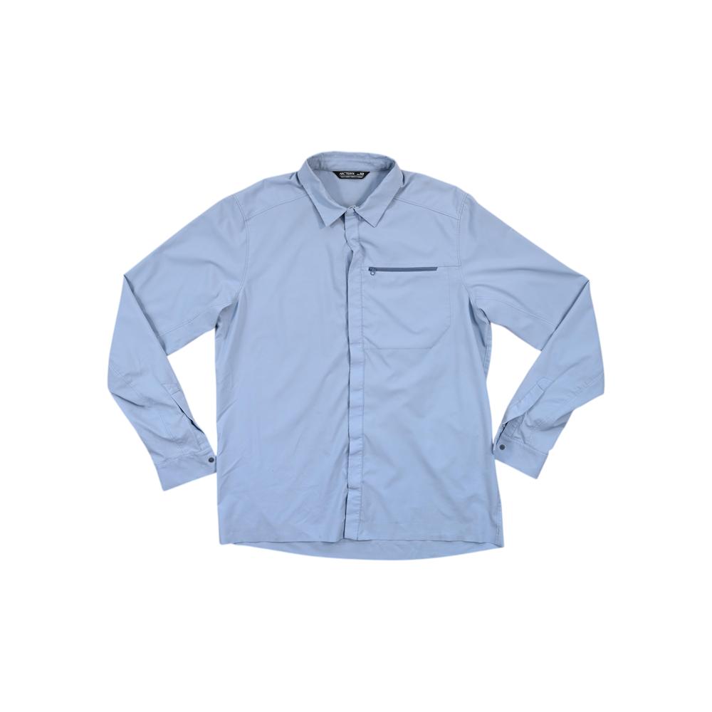 Blue long sleeve shirt by Arcteryx with a chest pocket and button-down closure.