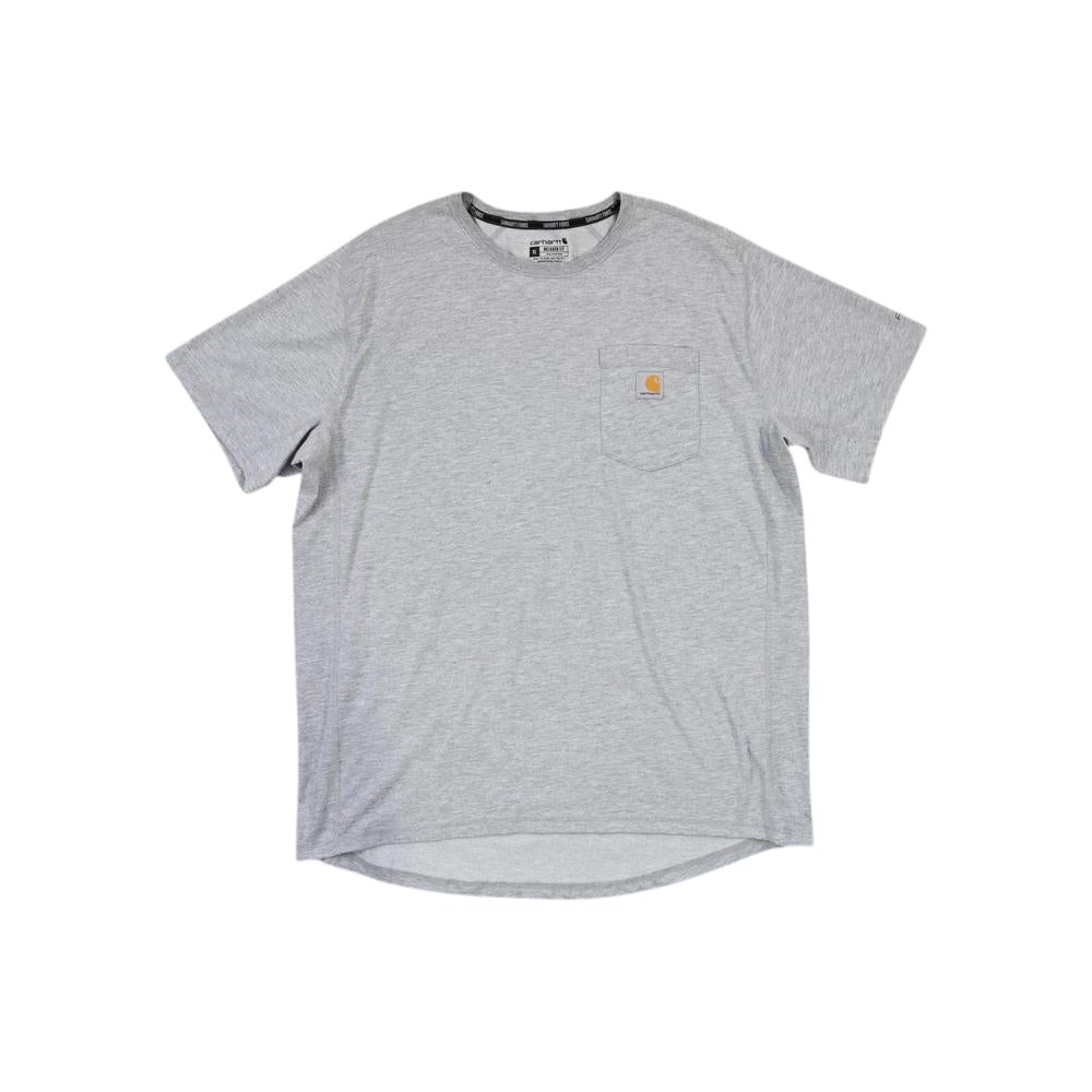 Grey pocket shirt by Carhartt, featuring a small logo on the pocket.
