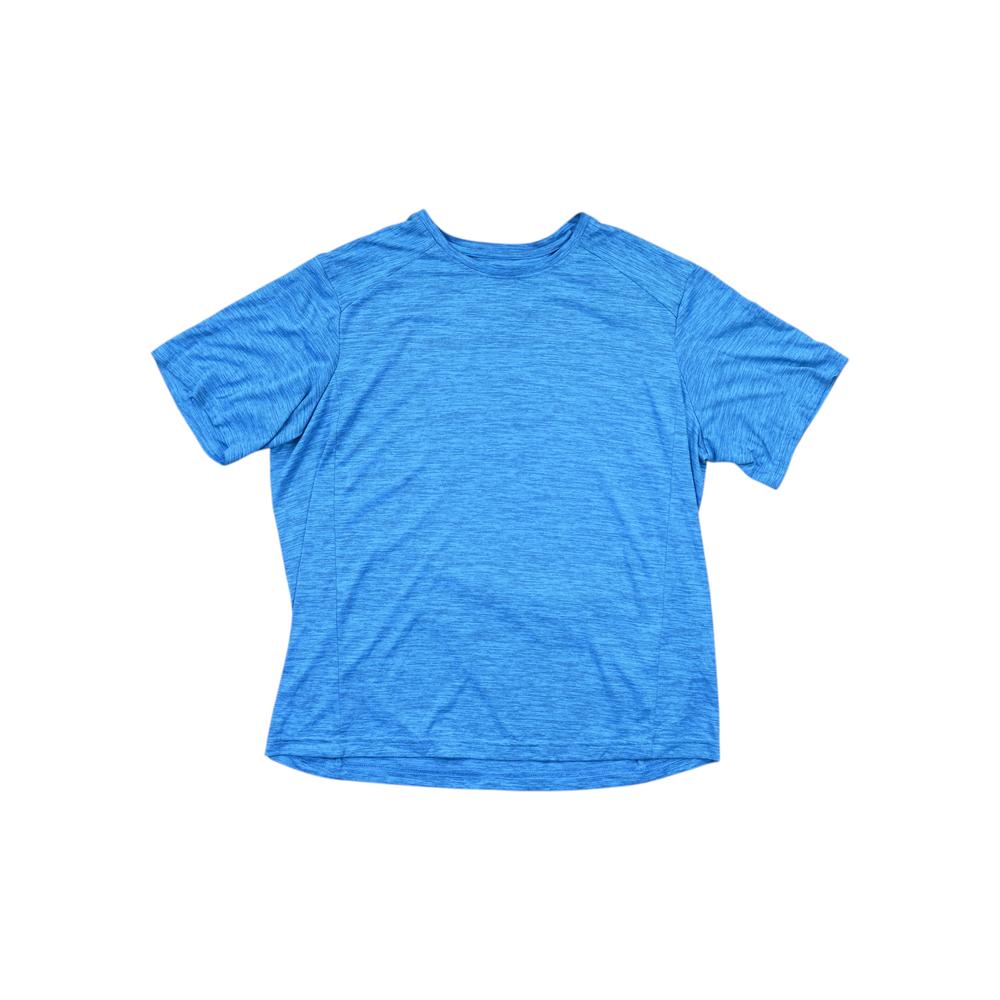 Blue active shirt by REI with short sleeves, shown on a white background.