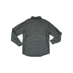 Green long sleeve shirt by Columbia with a button-up front and a classic collar, seen from the back.