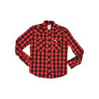 Topo Designs Women's Rare Original Made in USA Buffalo Check Long Sleeve Shirt Red/Black S Used - FERAL