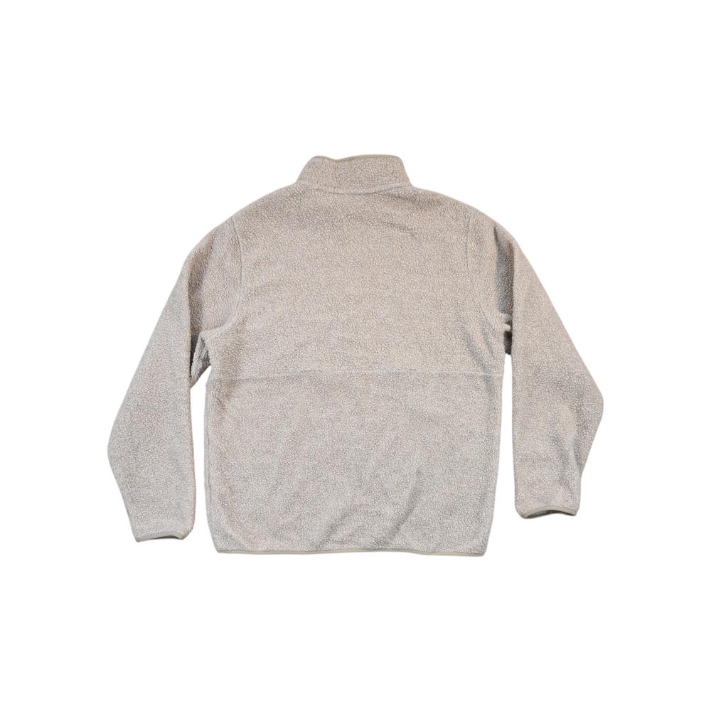 Tan fleece jacket by Patagonia with long sleeves and a high collar, viewed from the back.