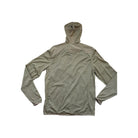 Brown hooded jacket by ExOfficio, shown from the back with long sleeves and a lightweight, unlined construction.
