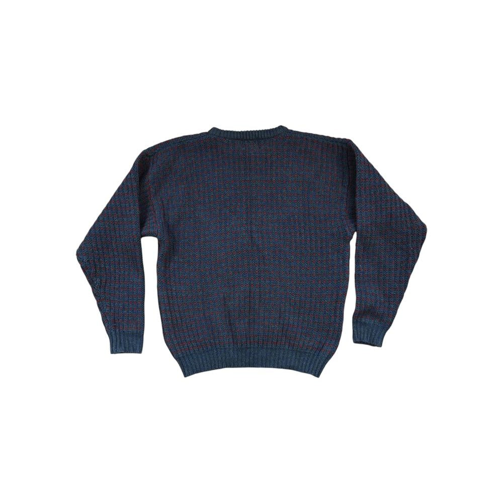 Navy and red patterned sweater by Woolrich, featuring a ribbed texture and long sleeves.