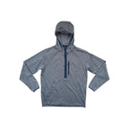 Blue active full-zip hoody from REI with a front pouch pocket and dark blue trim.