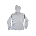 Grey tech fleece hoody by Patagonia, shown from the back with a fitted silhouette and long sleeves.