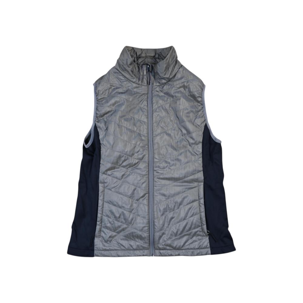 Gray insulated vest by Columbia with a full zipper and dark side panels.