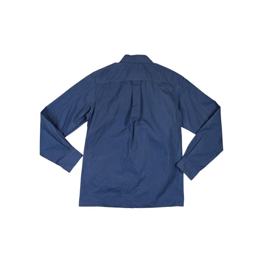 Blue long-sleeve overshirt by Fjallraven, shown from the back with a button-down collar.