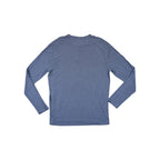 Grey henley long sleeve shirt by Freefly, seen from the back with heathered texture.