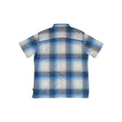 Blue button-up shirt by Kuhl with short sleeves and a plaid pattern.