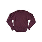 Maroon virgin wool sweater by Pendleton, with a speckled texture and ribbed hem and cuffs.