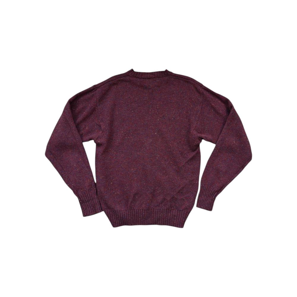 Maroon virgin wool sweater by Pendleton, with a speckled texture and ribbed hem and cuffs.