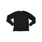 Black long-sleeve baselayer shirt by Marmot with a crew neck, lying flat.
