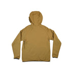 Copper fleece jacket by Eddie Bauer with a hood, long sleeves, and full zipper, back view.
