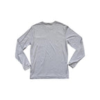 Grey long sleeve shirt by Prana, shown from the back.