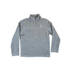 Gray fleece quarter-zip pullover by North Face, with a heathered texture and long sleeves.