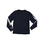 Black cotton long sleeve shirt by Topo Designs with geometric patterns on the sleeves.