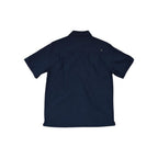 Navy short-sleeved shirt by Royal Robbins with back yoke and pleats detail.