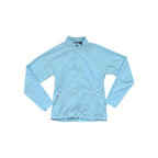 Light blue softshell jacket with full zip by GoLite, featuring front pockets and long sleeves.