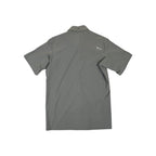 Grey snap-down shirt for men by Stoic, featuring short sleeves and a straight hem.