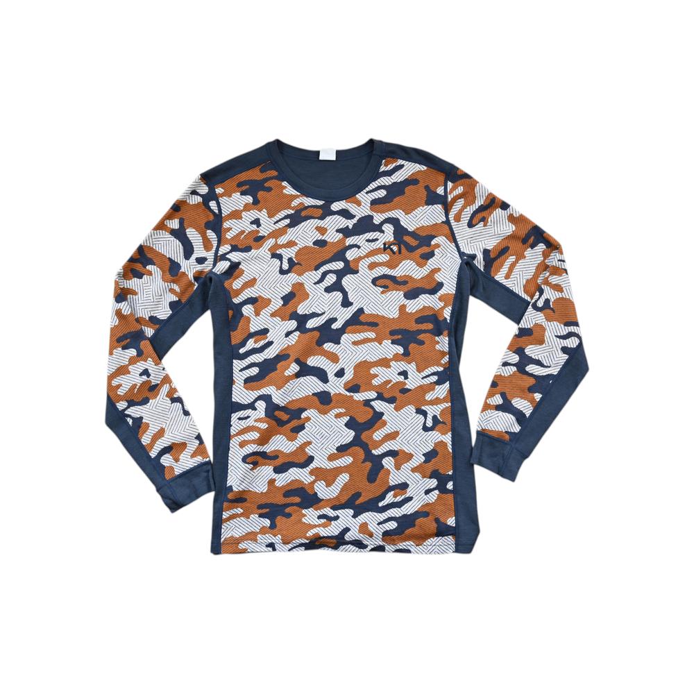 Long-sleeved base layer shirt by Kari Traa, featuring a navy, orange, and white camouflage pattern.