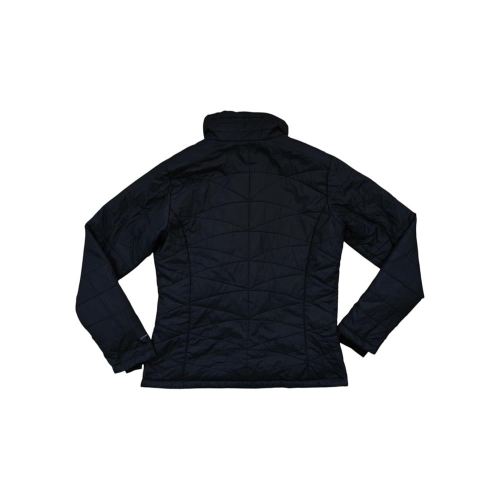 Black full zip synthetic jacket by Columbia, featuring a quilted pattern and stand-up collar, shown from the back.