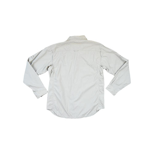 Tan long sleeve shirt by Columbia, seen from the back.