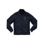Black insulated jacket by Spyder with a spider logo on the chest and quilted panels.