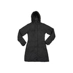 Black down insulated parka by North Face featuring a hood and long sleeves.