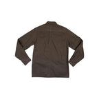 Brown long-sleeve overshirt by Fjallraven, shown from the back with a visible yoke and hanger loop.