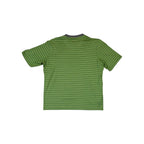 Green striped t-shirt by Patagonia with a gray collar.