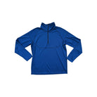 Blue baselayer shirt with a quarter zip by REI, with long sleeves and stitched seams.