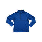Blue baselayer shirt with a quarter zip by REI, with long sleeves and stitched seams.