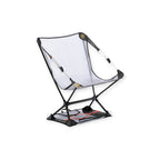 Portable chair with transparent backrest and black frame on a white background
