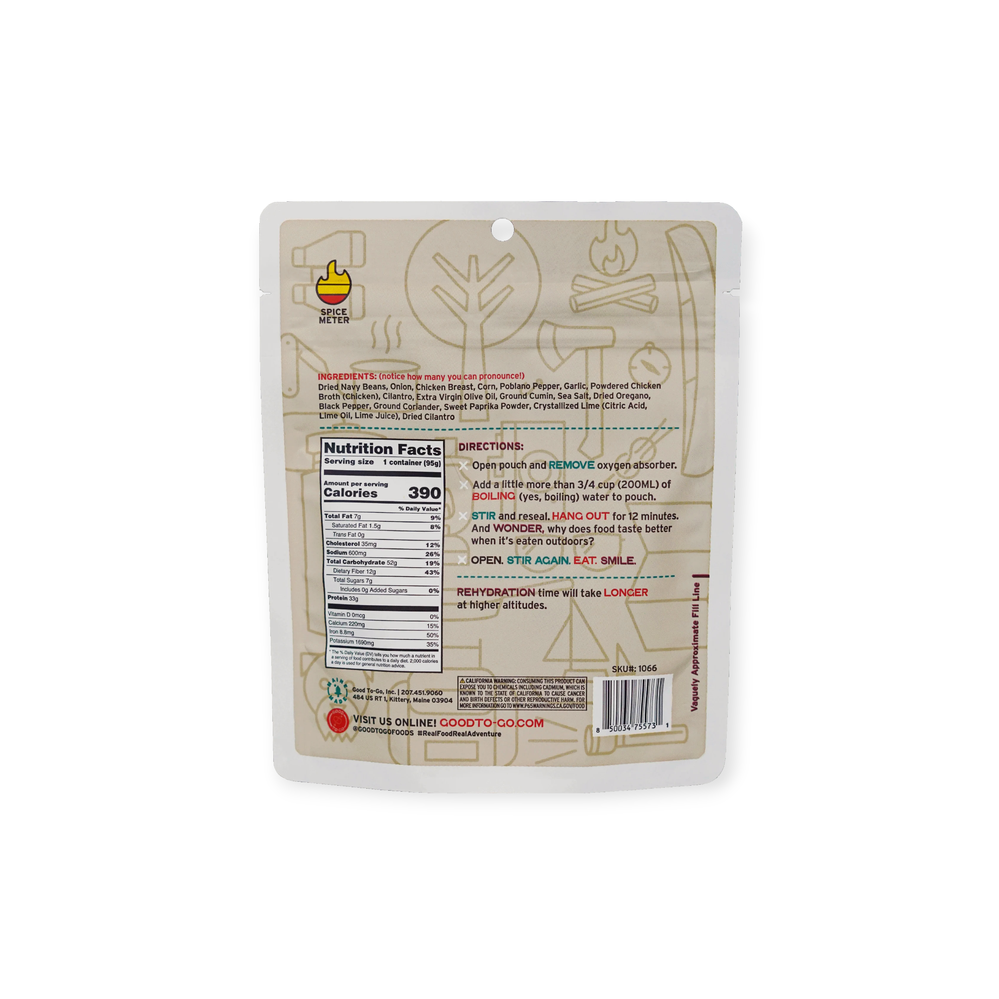 Good To-Go White Bean Chicken Chili Dehydrated Backpacking Meal - FERAL