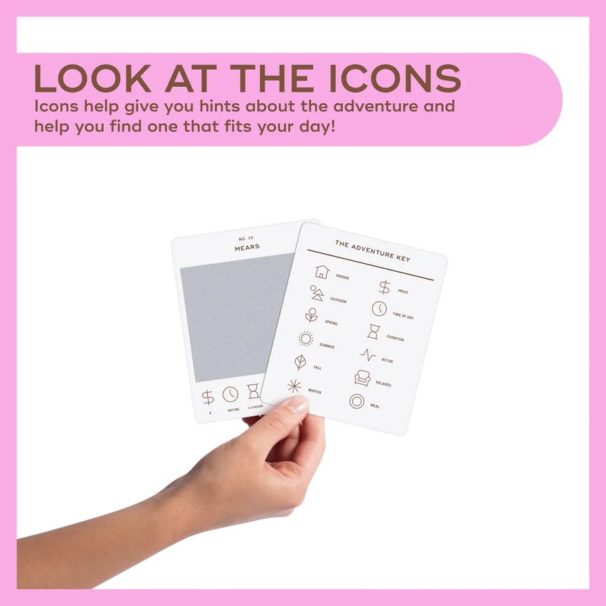 Michigan Adventure Bucket List by Reach International Outfitters, showing adventure icons and text against a pink background.
