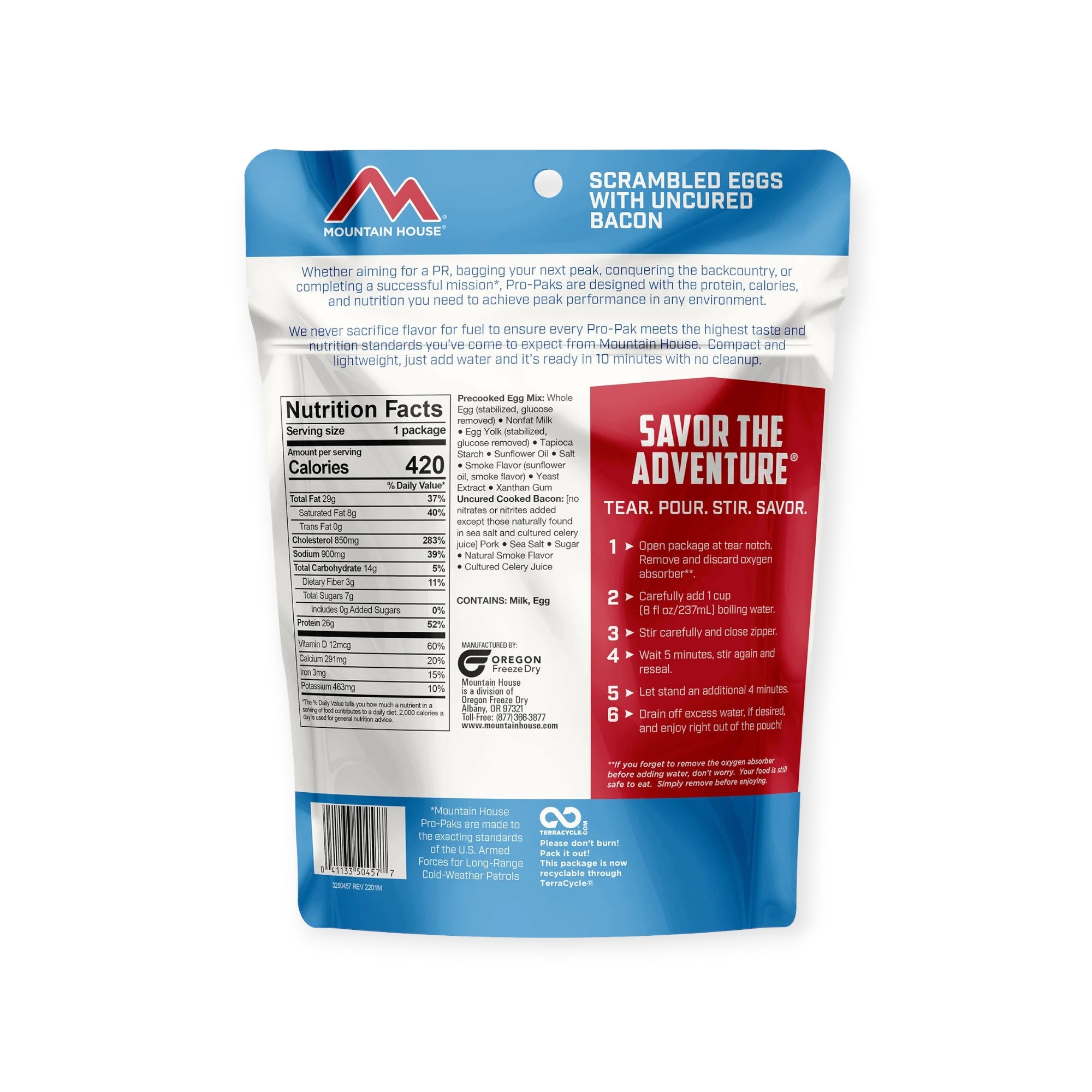 Mountain House Pro-Pak Scrambled Eggs w' Bacon Freeze Dried Meal