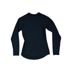 Black long-sleeve base layer shirt by Patagonia with raglan sleeves in back view.