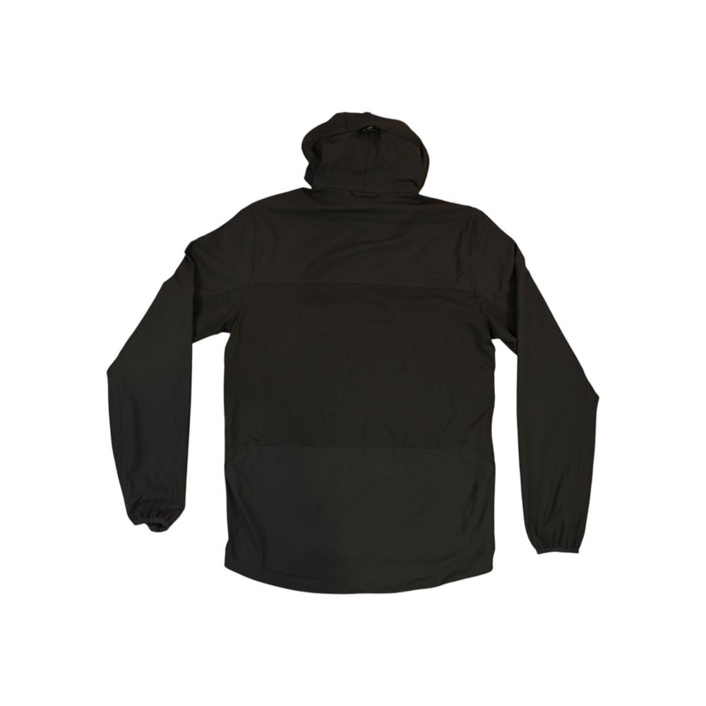 Grey Abisko hoodie jacket for men by Fjallraven, featuring long sleeves and a textured panel on the back.