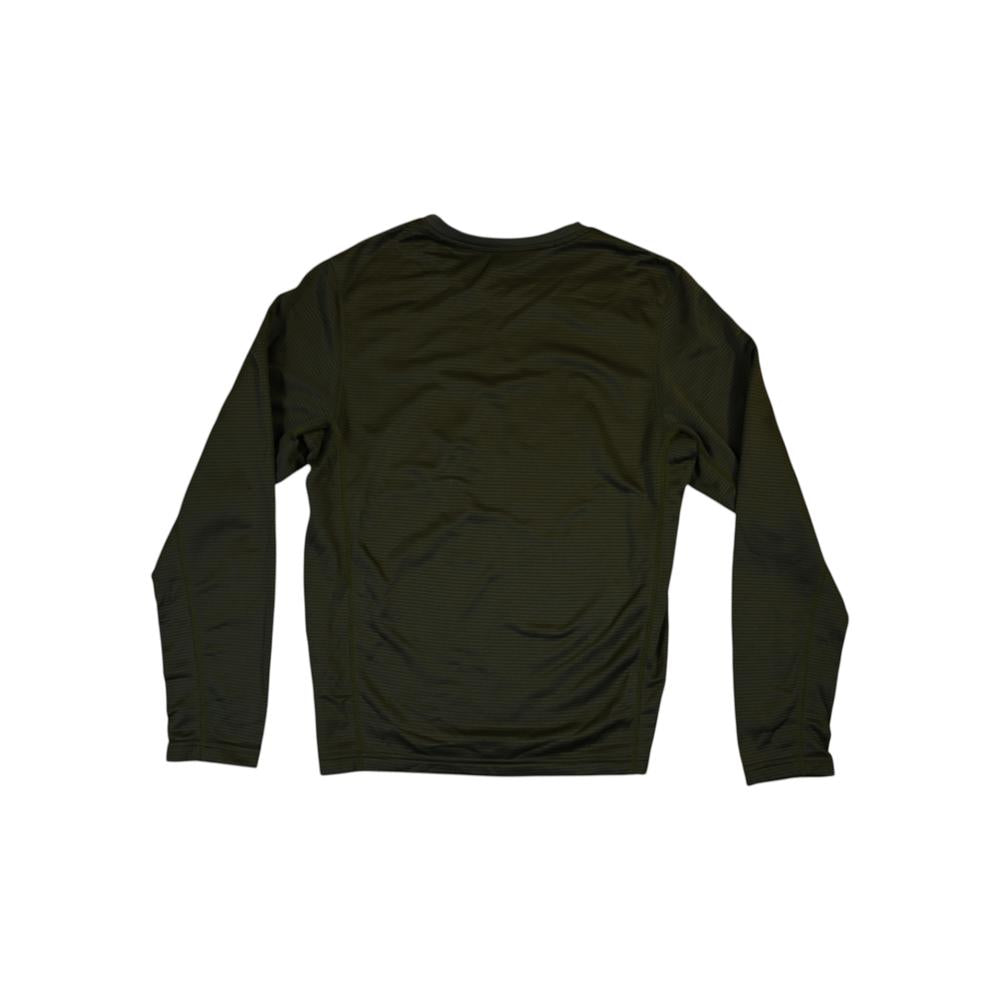 Green long sleeve base layer top by REI with subtle horizontal stripe pattern, shown from the back.