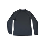 Grey long-sleeve base layer top by Patagonia with raglan sleeves.