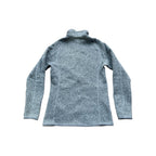 Gray fleece jacket by Used Gear with long sleeves, full zipper and turtleneck collar.