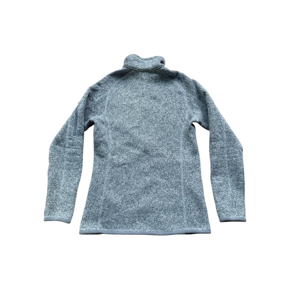Gray fleece jacket by Used Gear with long sleeves, full zipper and turtleneck collar.