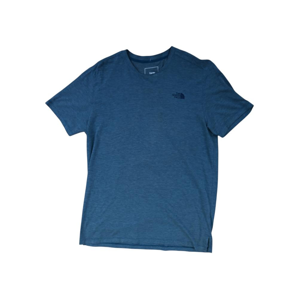 Blue short sleeve active shirt by The North Face with a heathered texture.