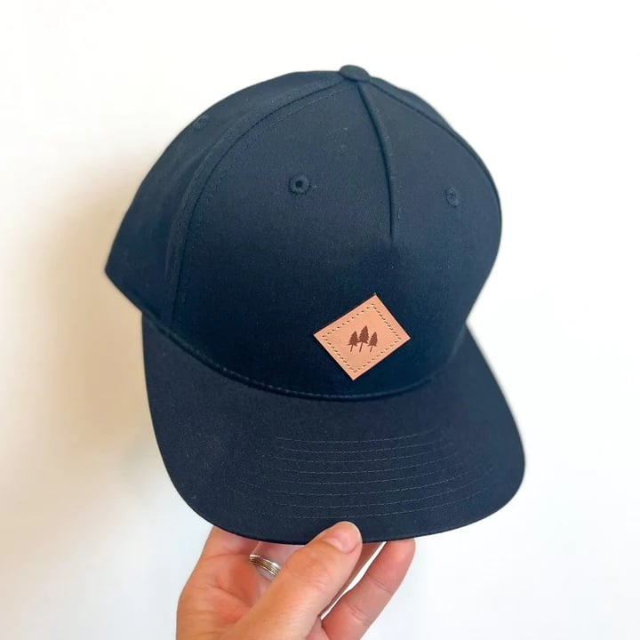 Montana Scene Three Tree Dad Hat Leather Patch Trucker Hat